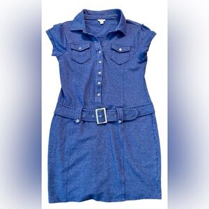 💙GUESS Indigo Belted Shirt Dress Button Front Collared Casual 💙